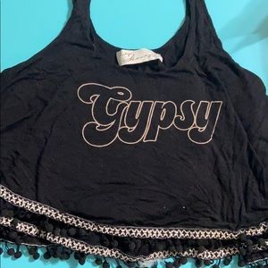 Gypsy cropped tank top with pompoms
